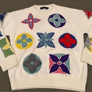 Louis Vuitton Cream Crewneck Sweater with Multicolor Floral Motifs